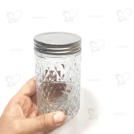 تصویر محصول جار شیشه استوانه ای قطر 7 ارتفاع 13 طرحدار مدل ماربلا با درب کانتینری 68